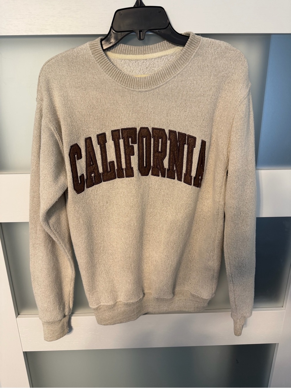 Neutral Beige 'California' Crewneck Sweater